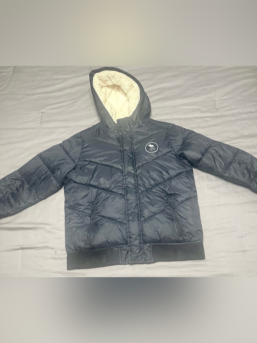 Abercrombie 1892 Unisex Blue Winter Puffer Hooded Sherpa Lined Jacket size 15/16
